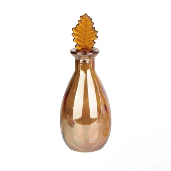 NWT Set of 3 Two Tone Iridescent Amber Decorative Glass Bottles w/ Leaf Tops 🍁 - Picture 17 of 17